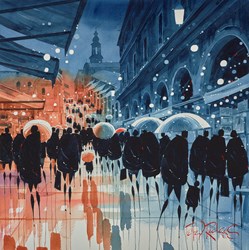 Rialto Steps - Venice by Peter J Rodgers - Original Painting on Paper sized 20x20 inches. Available from Whitewall Galleries